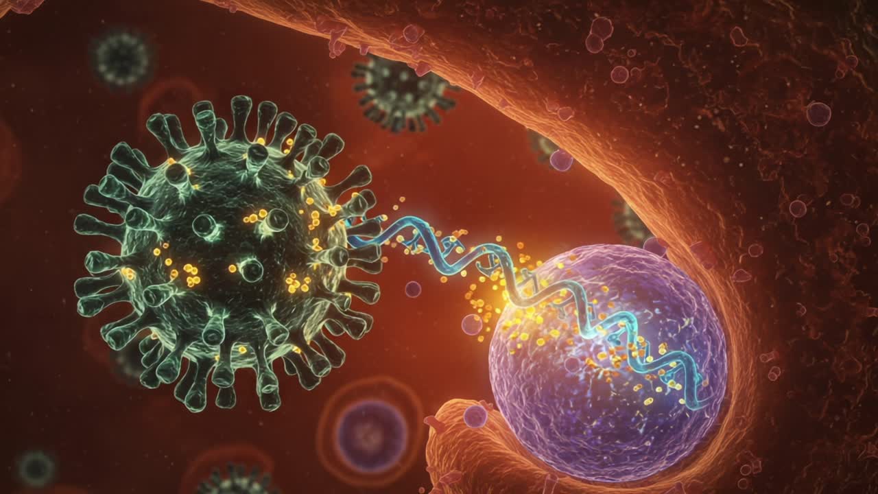 Visual Representation of Viral Interaction: A Detailed Look at the Mechanism of Viral Invasion and Genetic Transmission Between Cells in a Microscopic Environment