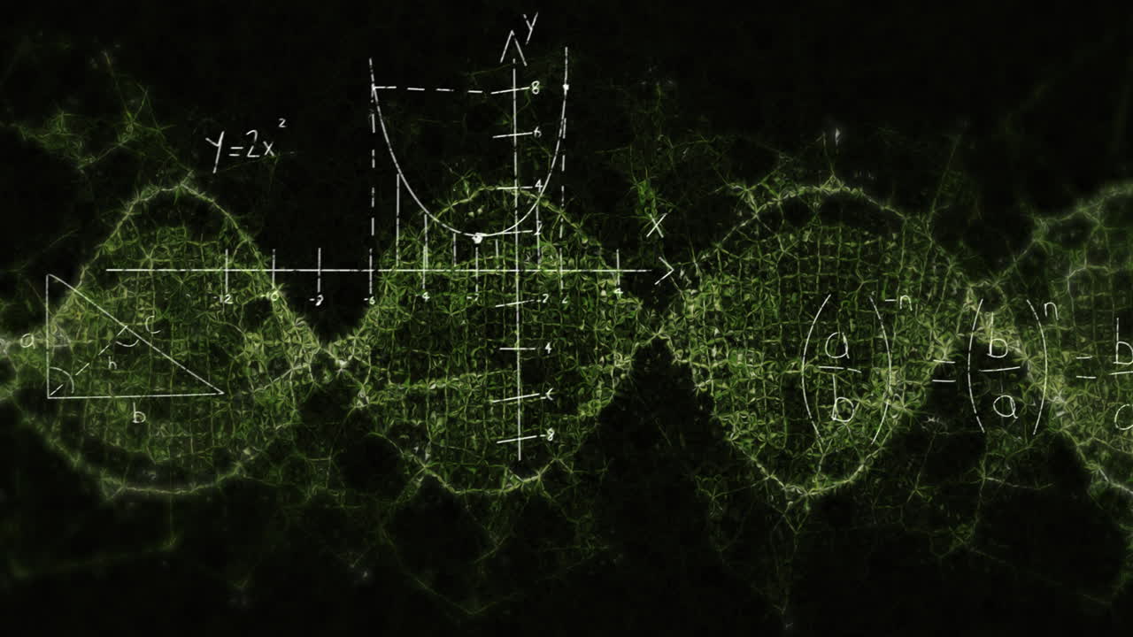검은 바탕에 움직이는 수학 수식의 애니메이션