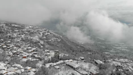 snowy mountain village in greece