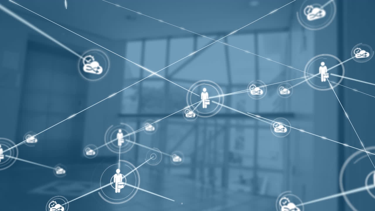 Animation of network of conncetions with icons over window