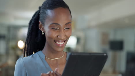 Smile,-black-woman-and-tablet-in-office