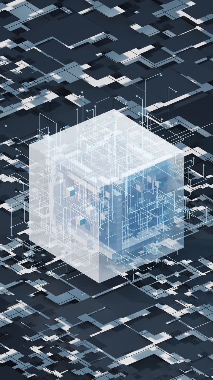 Blocks and circuits, materials science and technology, 3d rendering.
