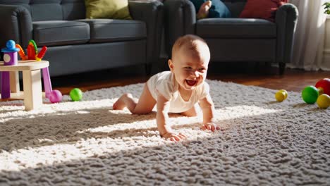 baby crawling and playing at home