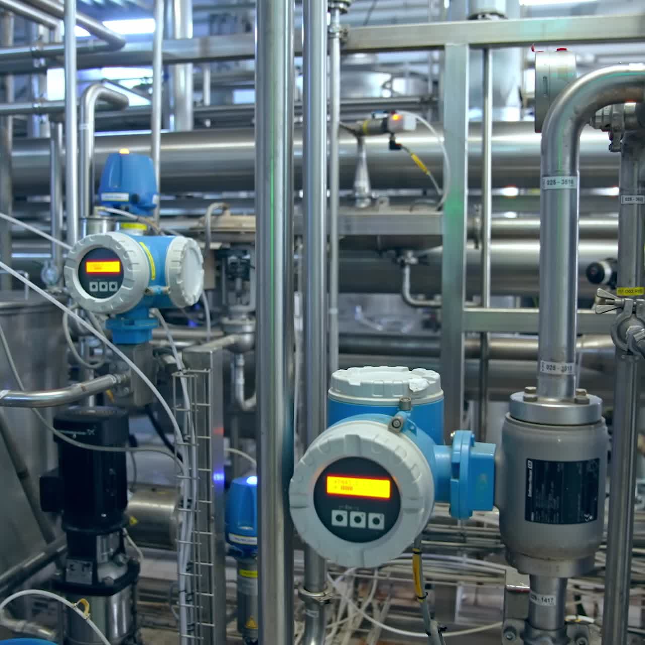 Dairy industry machinery. Technology equipment at dairy farm. Sterile production. Stock video