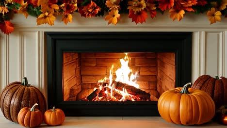 cozy fireplace with autumn decor