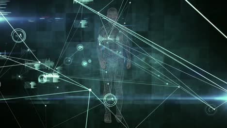 animación de la red de conexiones y procesamiento de datos sobre el modelo del cuerpo humano