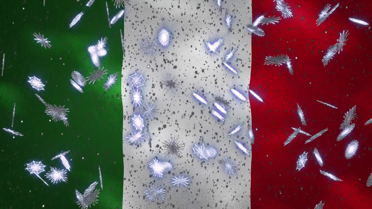 bandera italiana ondeando y nevada fondo cíclico para navidad y año nuevo, bucle