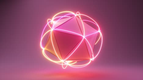 polígono volumétrico abstracto con líneas de neón de conexión en las esquinas. concepto tecnológico. animación 3d de bucle sin costuras