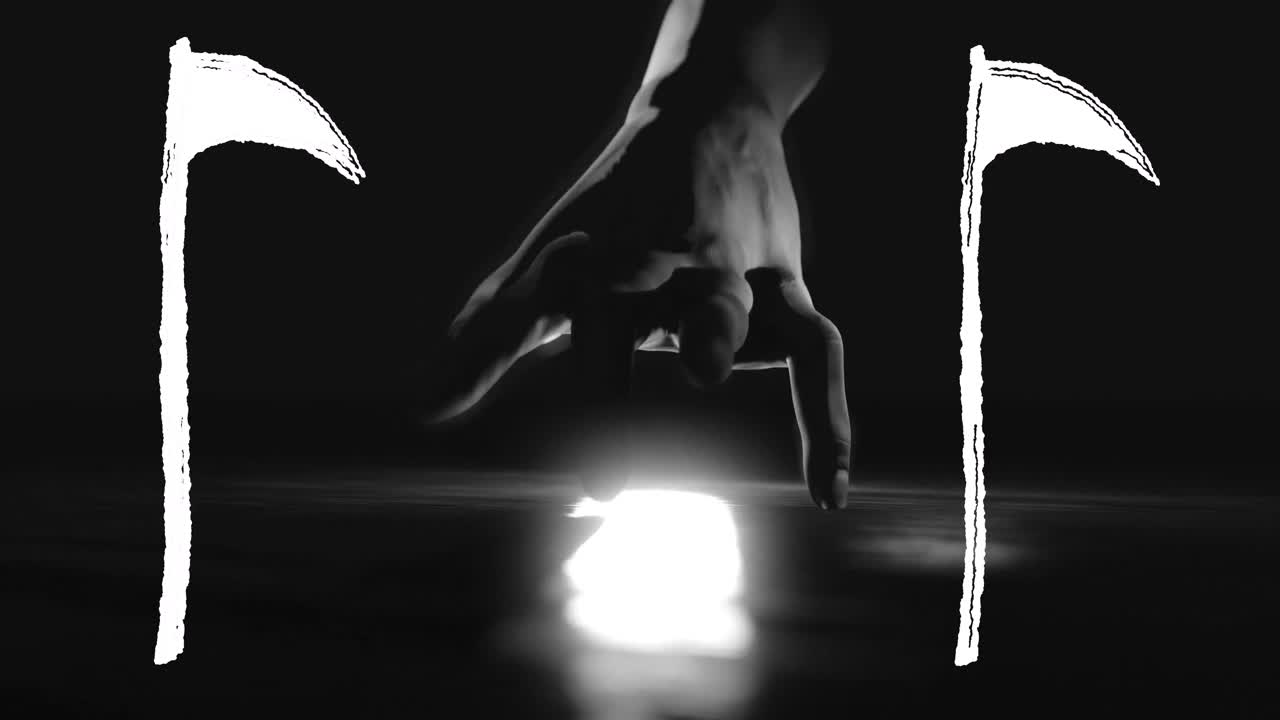 검은 공간에서  ⁇ 는 손 위의 칼의 애니메이션