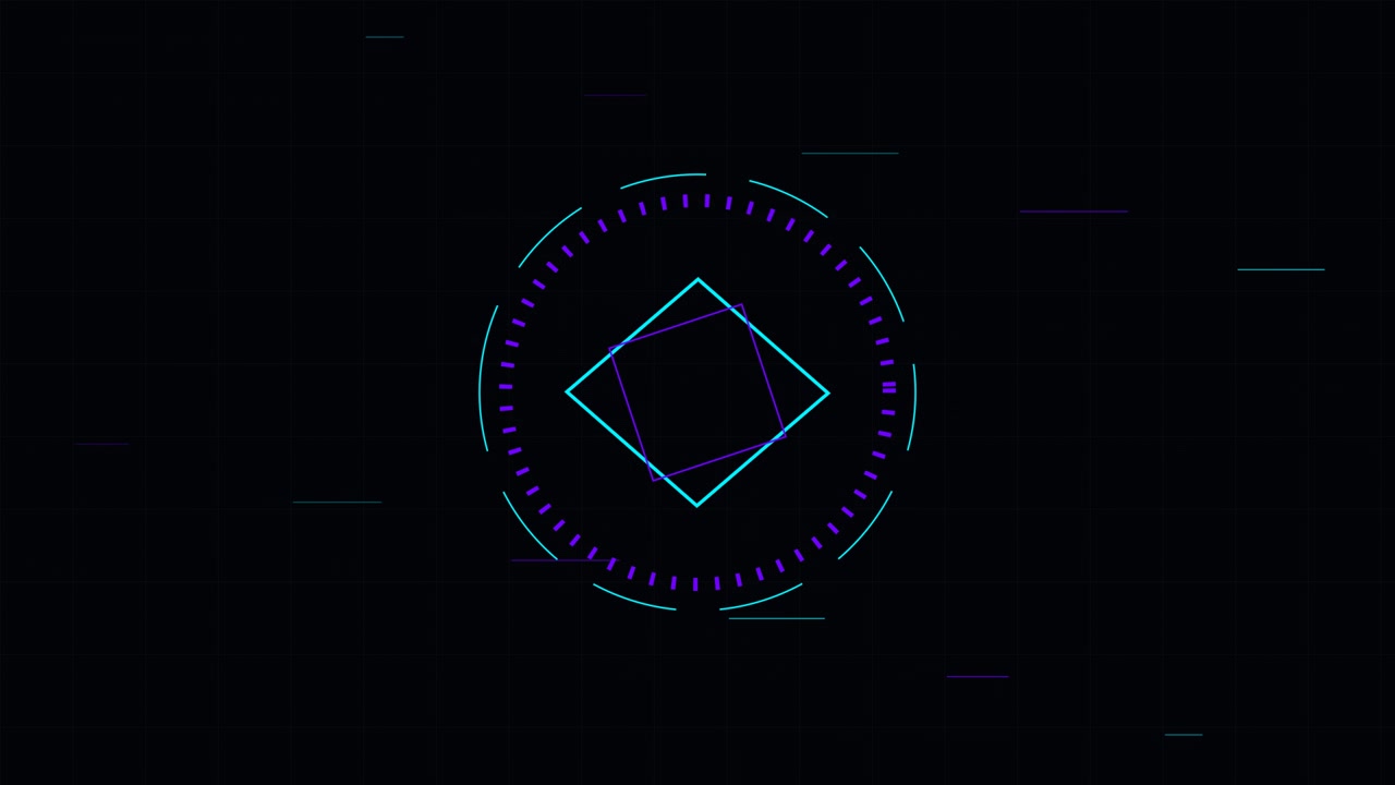 Abstract Digital HUD Interface with Rotating Geometric Shapes