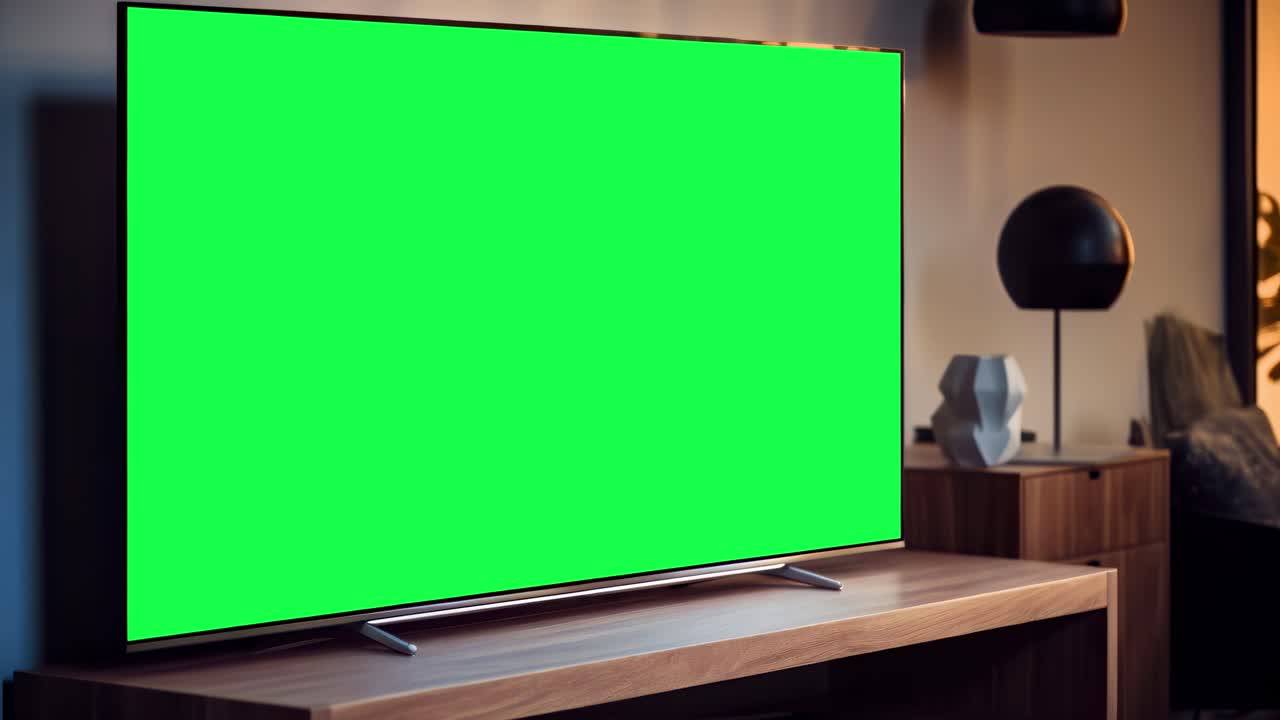 Television screen live mockup in home animation, transparent 4K video, green screen