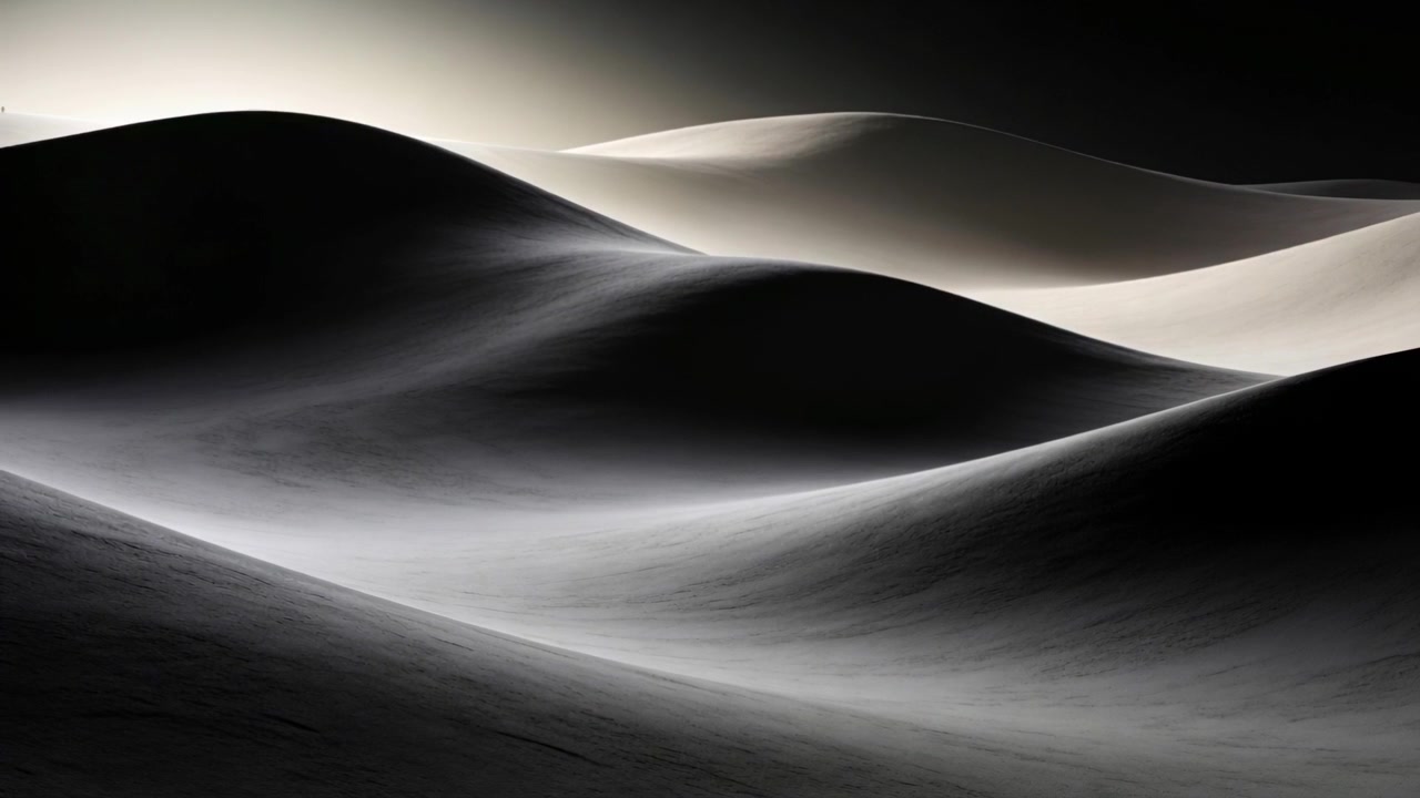 Casting low-angle sun revealing dune crests in desert with faint haze, softening lee slopes