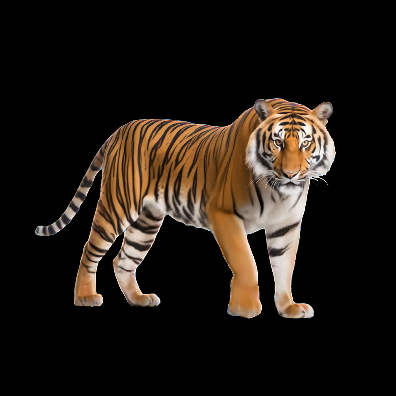 Majestic tiger animation isolated asset, transparent 4K video, alpha channel, ProRes 4444
