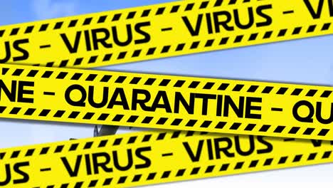 Animation-of-the-words-Quarantine-and-Virus-written-yellow-on-tape-