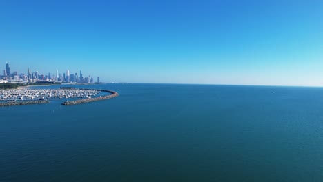 bright blue sky and water chicago downtown city skyline