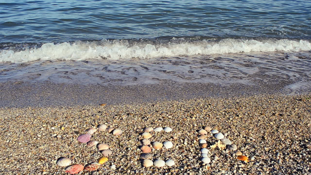 Inscription sea on sand. Shooting on the beach
