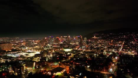 wide angle nighttime shot of downtown salt lake city, utah