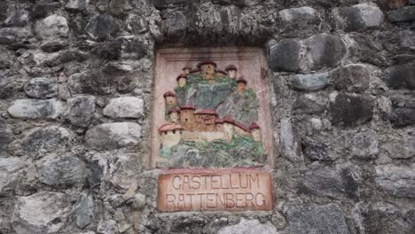 plaque of castellum rattenberg at the castle of rattenberg, dolly shot.