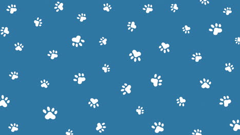 paw pet seamless pattern, dog or cat footprint texture, animal background, grunge stamp repeat. cartoon loop animation on blue background.