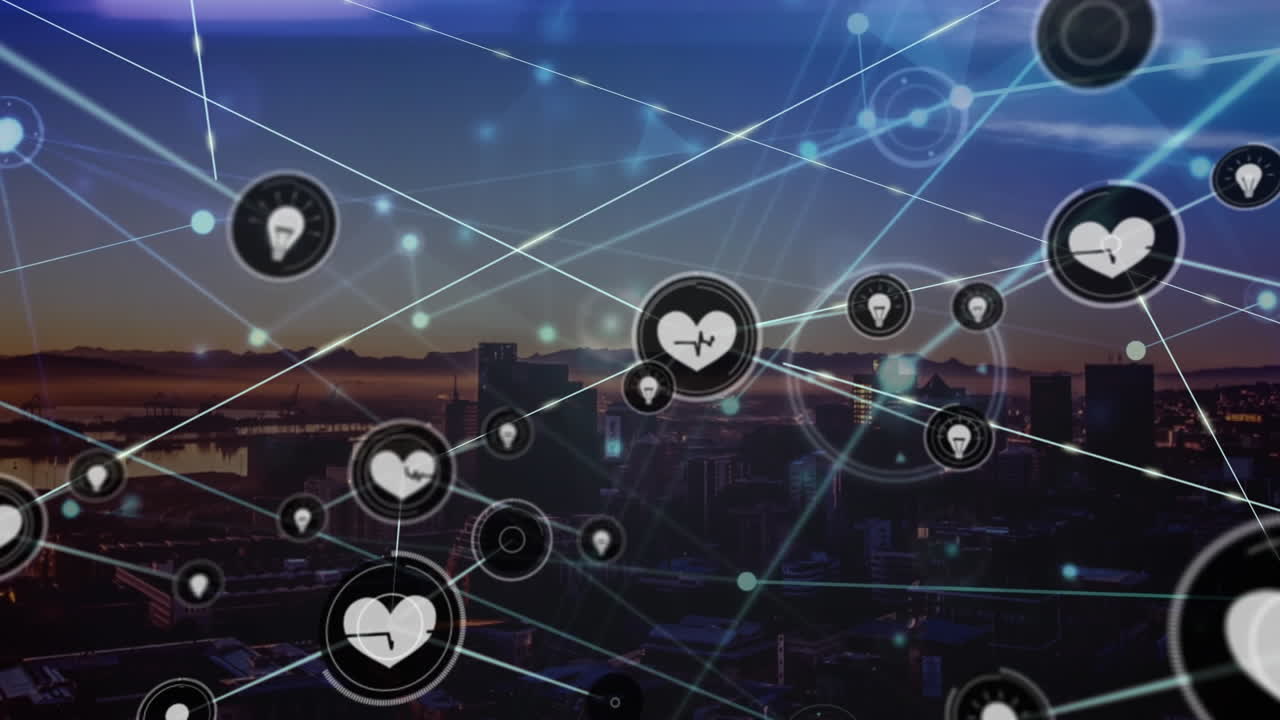 연결 네트워크를 통해 도시 풍경의 애니메이션