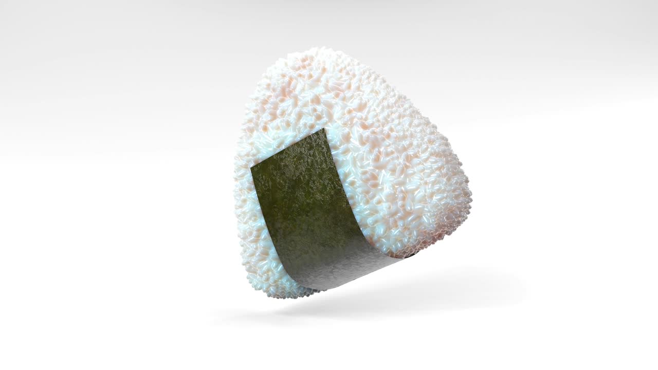 색 배경에 노리 해조류로 감싸진 오니기리  공, 3d 애니메이션