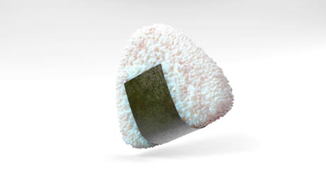 onigiri rice ball wrapped in nori seaweed on white background. loop able 3d animation.