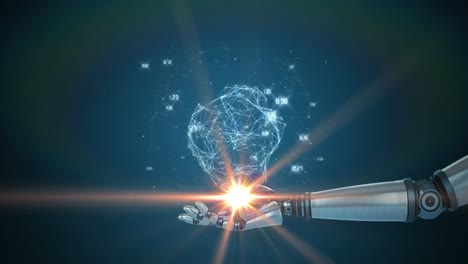 Animation of globe with data processing over robot&#039;s arm