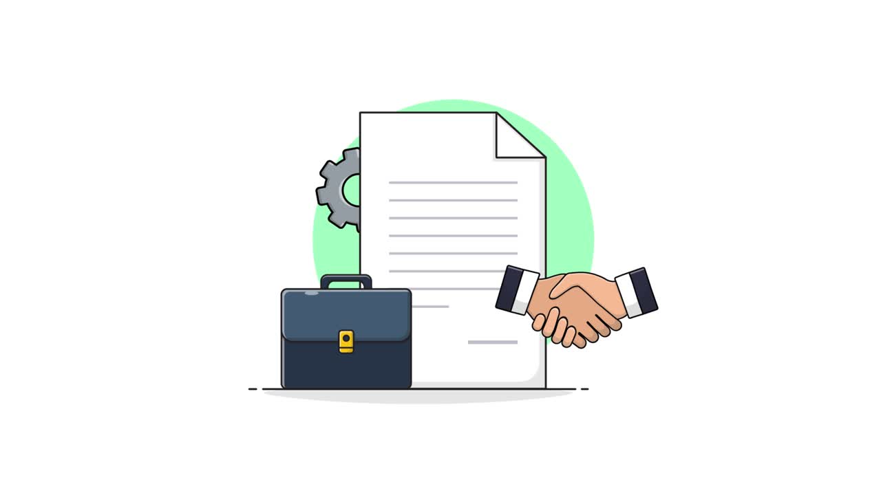 Animated Business Contract Agreement with Handshake and Briefcase