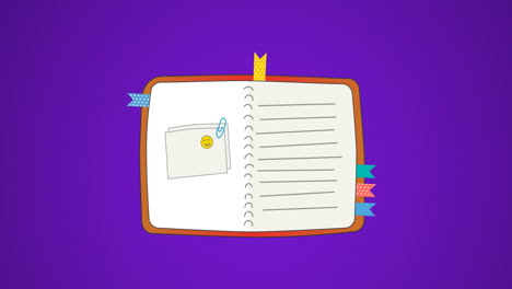 animation of open diary icon against purple background with copy space