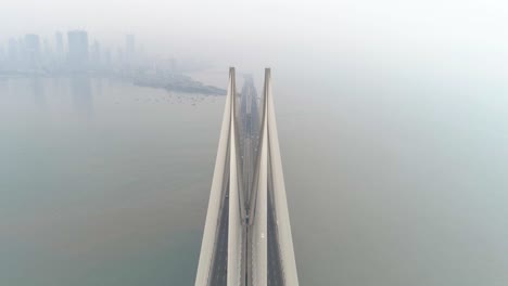 a drone shot at bandra worli sea link seen from an aerial view in slow motion