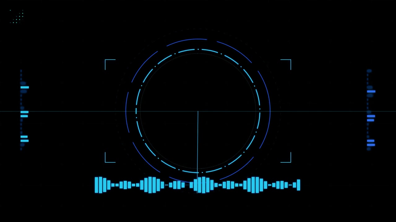 Futuristic Digital Radar Interface with Audio Waveform Visualization