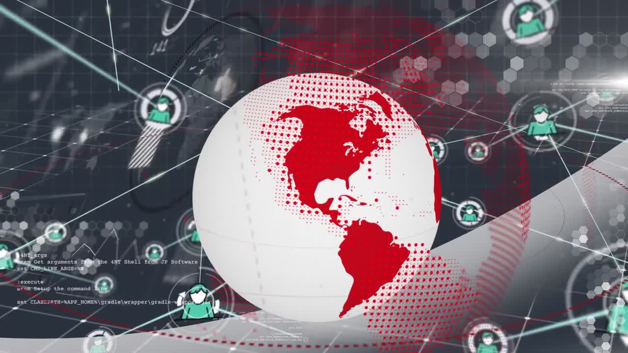 composición del globo con una red de conexiones sobre fondo negro