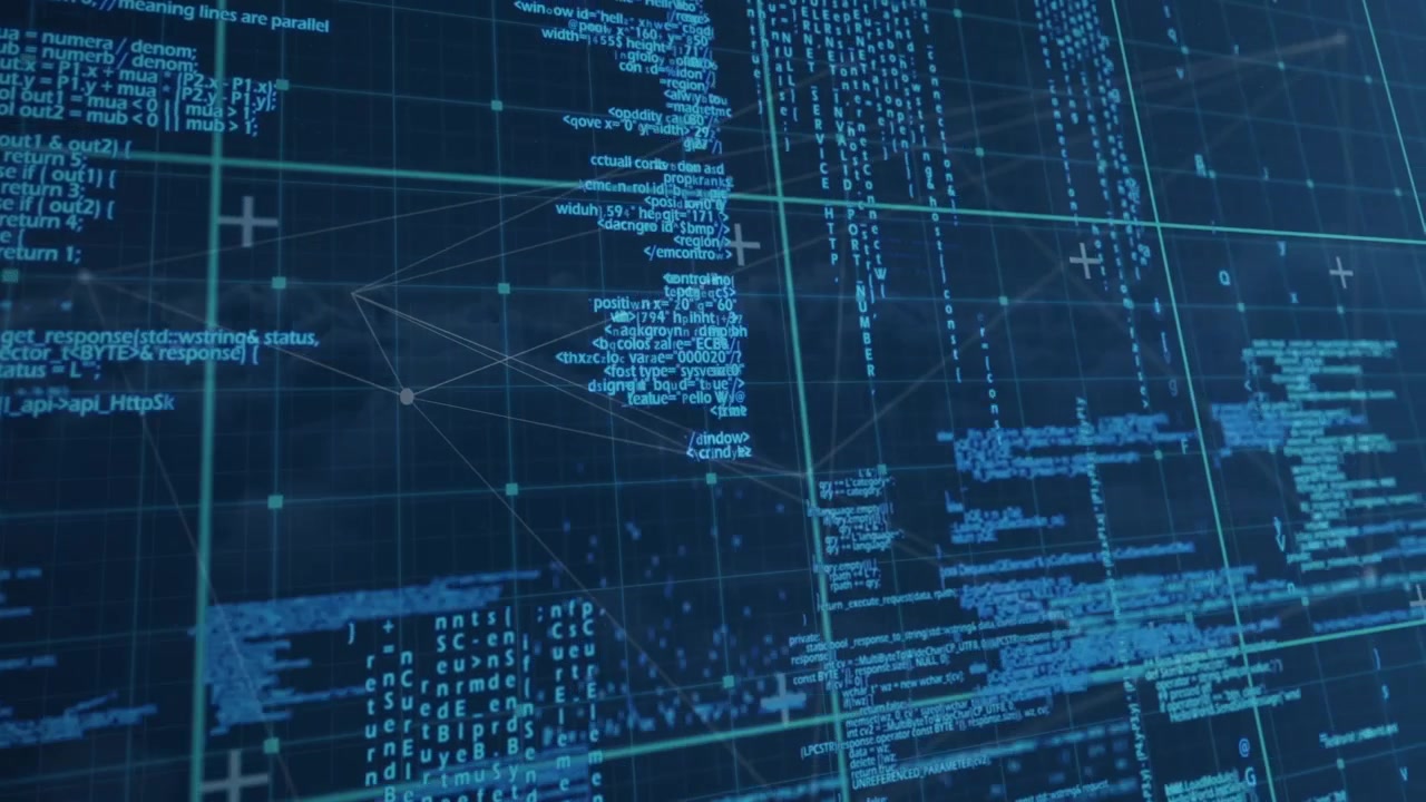 Scrolling Computer Code and Data on a Digital Grid Background