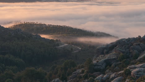 sea of clouds in madrid mountains, la pedriza, spain