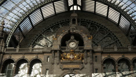 static wide shot showing amazing old train station hall architecture of antwerp,belgium