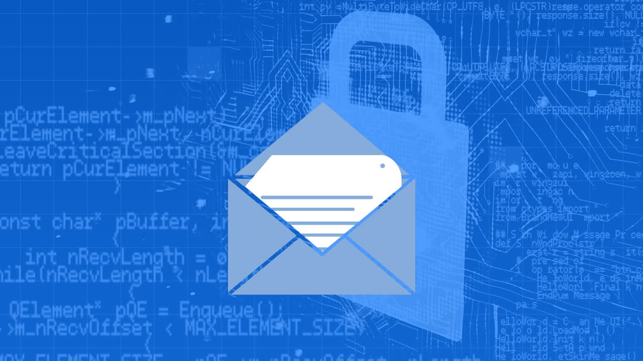 animación del sobre sobre el procesamiento de datos sobre fondo azul