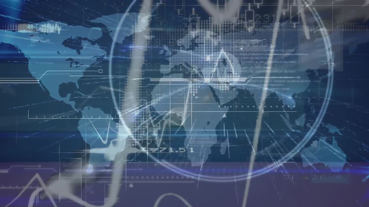 세계 지도를 가로지르는 연결 네트워크의 애니메이션