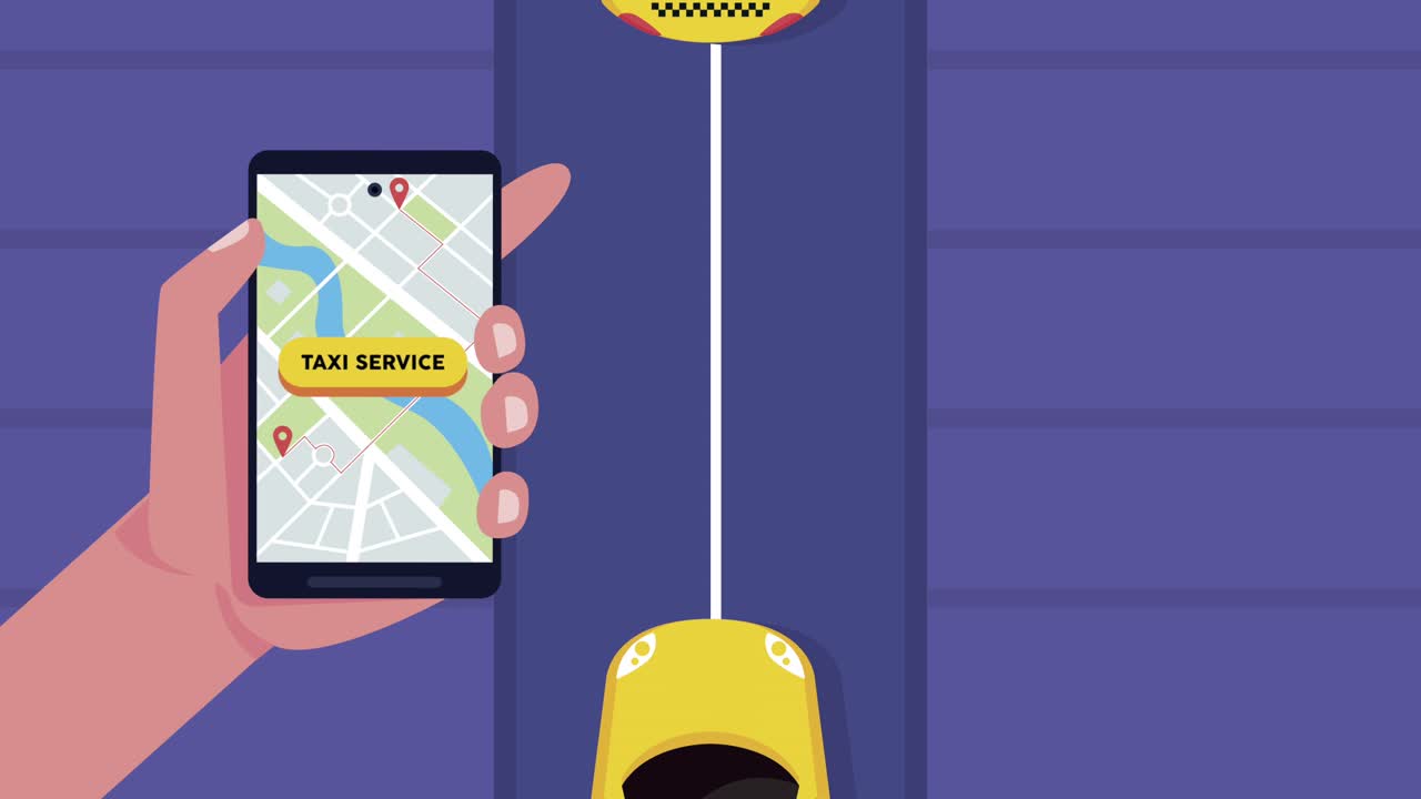 usuario de la mano con tecnología de servicio de taxi de teléfono inteligente