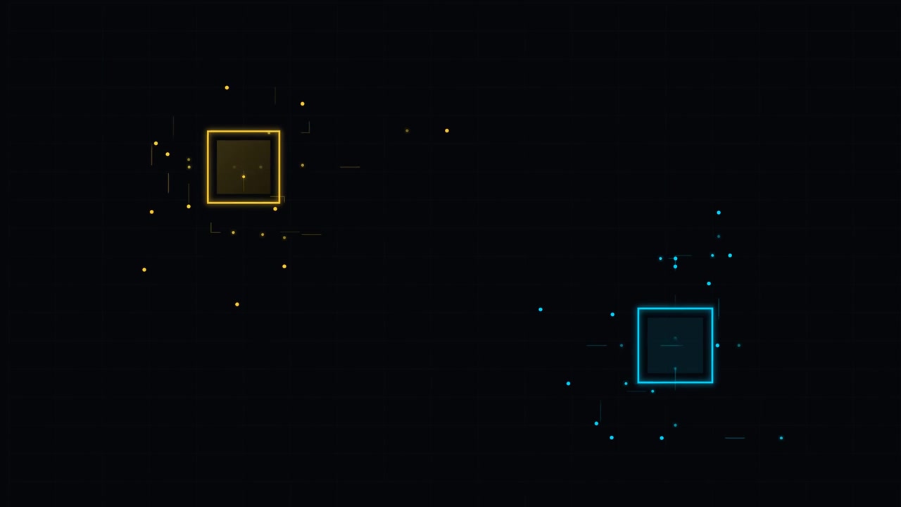 Abstract Digital Interface with Glowing Yellow and Blue Squares