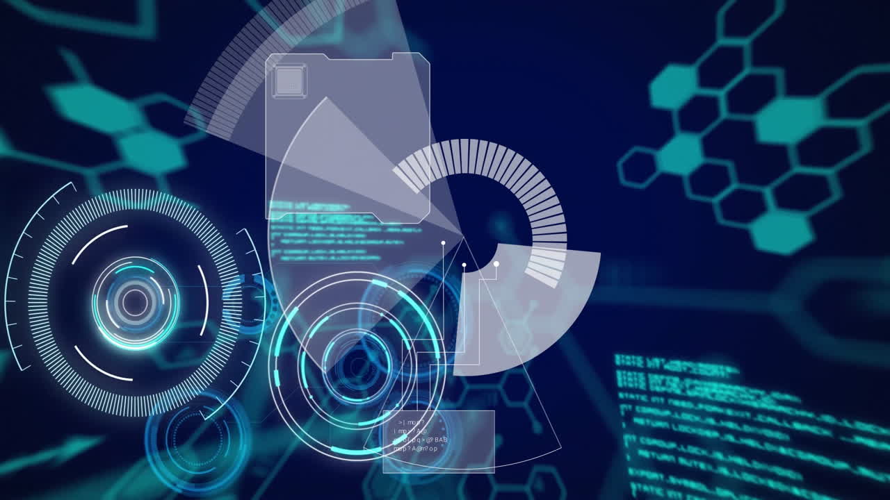 Animation of scope scanning and digital data processing over dark background