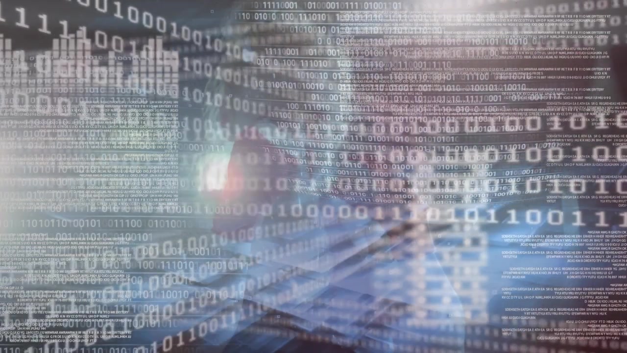 Animation of data processing over caucasian woman boxing