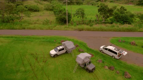 aerial view of camper vehicles by the roadside in costa rica