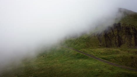 azores, pico island higland with cloudy hiking path