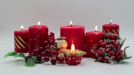 christmas decoration. red candles and christmas ornaments