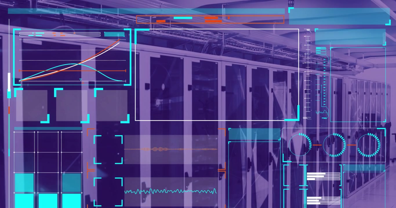 Animation of data processing on screens over computer servers