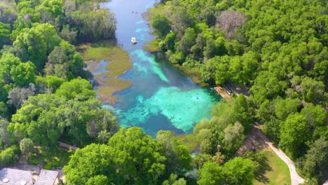 Drone-shot-slowly-descending-over-Rainbow-Spring-State-Park-in-Florida