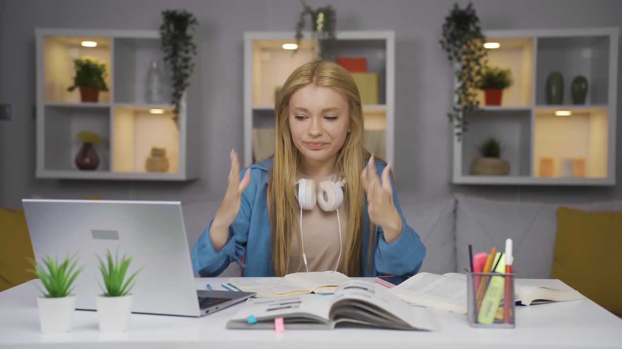 Female student having a nervous breakdown.