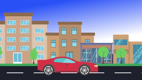 viajes en coche por la ciudad vista lateral, animación en bucle, fondo de diseño plano