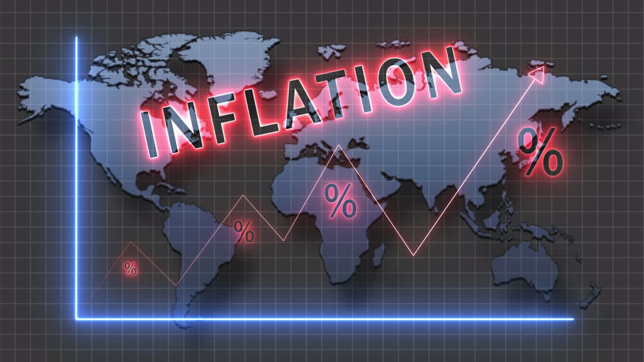 aumento dell'inflazione. grafica di movimento con luci al neon. concetto di inflazione