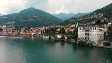 drone view of domaso, a small municipality in the province of como in the italian region of lombardy, italy